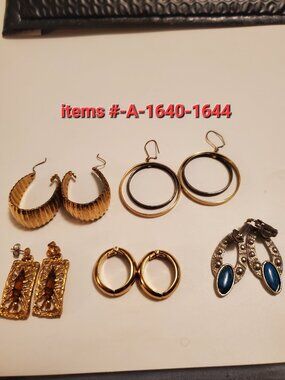 5 Pair of Earrings, items # A- 1640-1644,. wt. 58 grams.